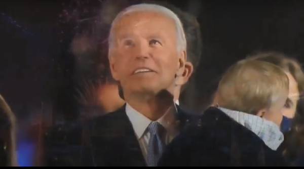 Joe Biden Looks The Sky With Fireworks Happening The day Of His Presidency Election