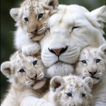 White Lion Mom and Baby Cub Lions Full of Wild Animal Love
